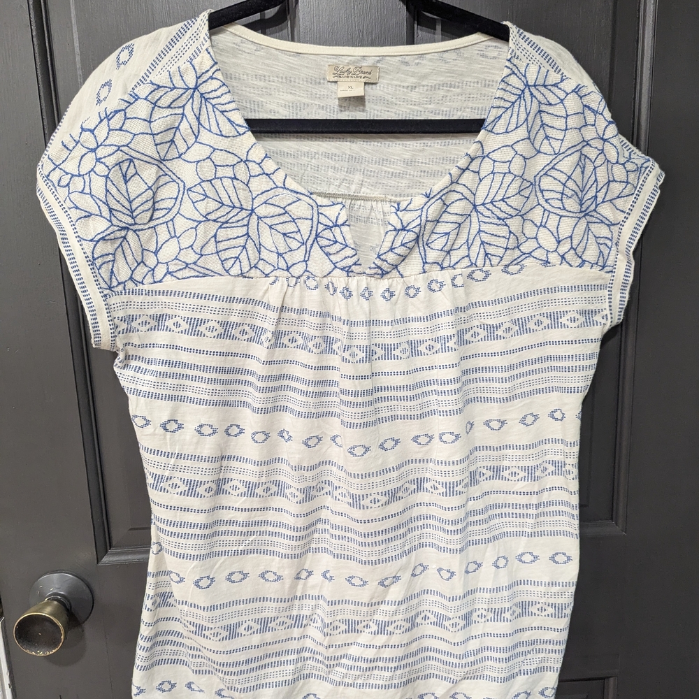 Lucky Brand Blue and White Embroidered Blouse